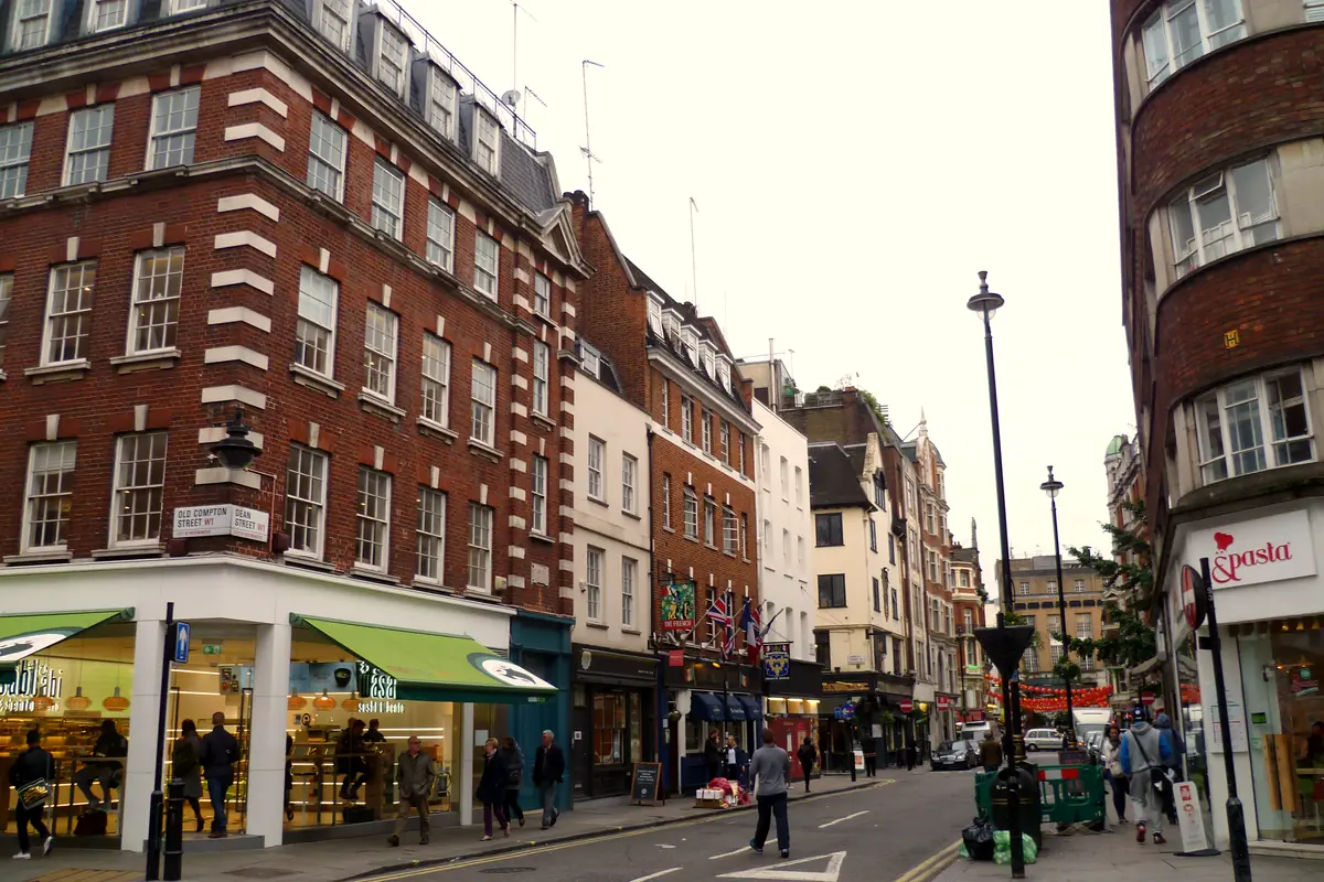 Dean Street and Old Compton Street, Soho, London