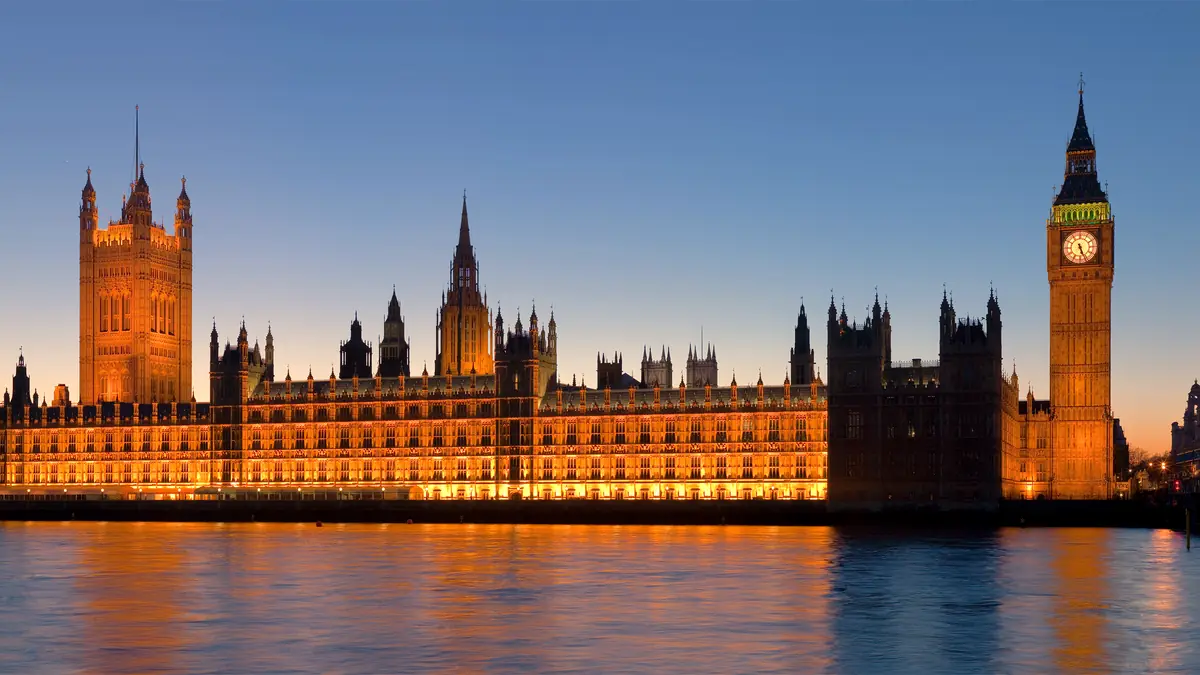 The Palace of Westminster from the Thames, London