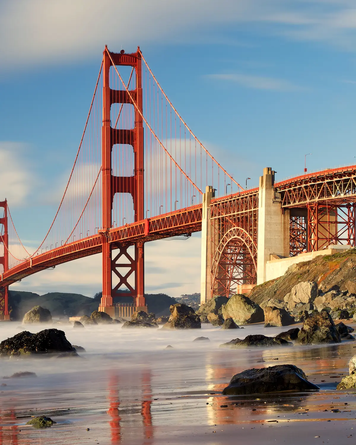 Golden Gate Bridge as seen from Marshall’s Beach, Presidio of San Francisco, in March 2018