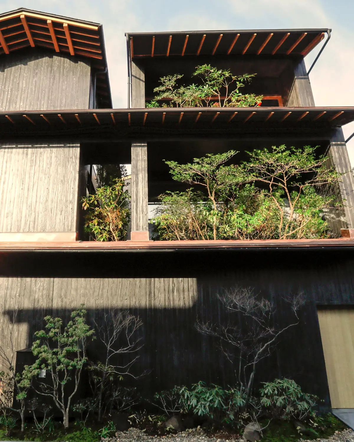 The timber annex of Sowaka in Gion, with planted terraces